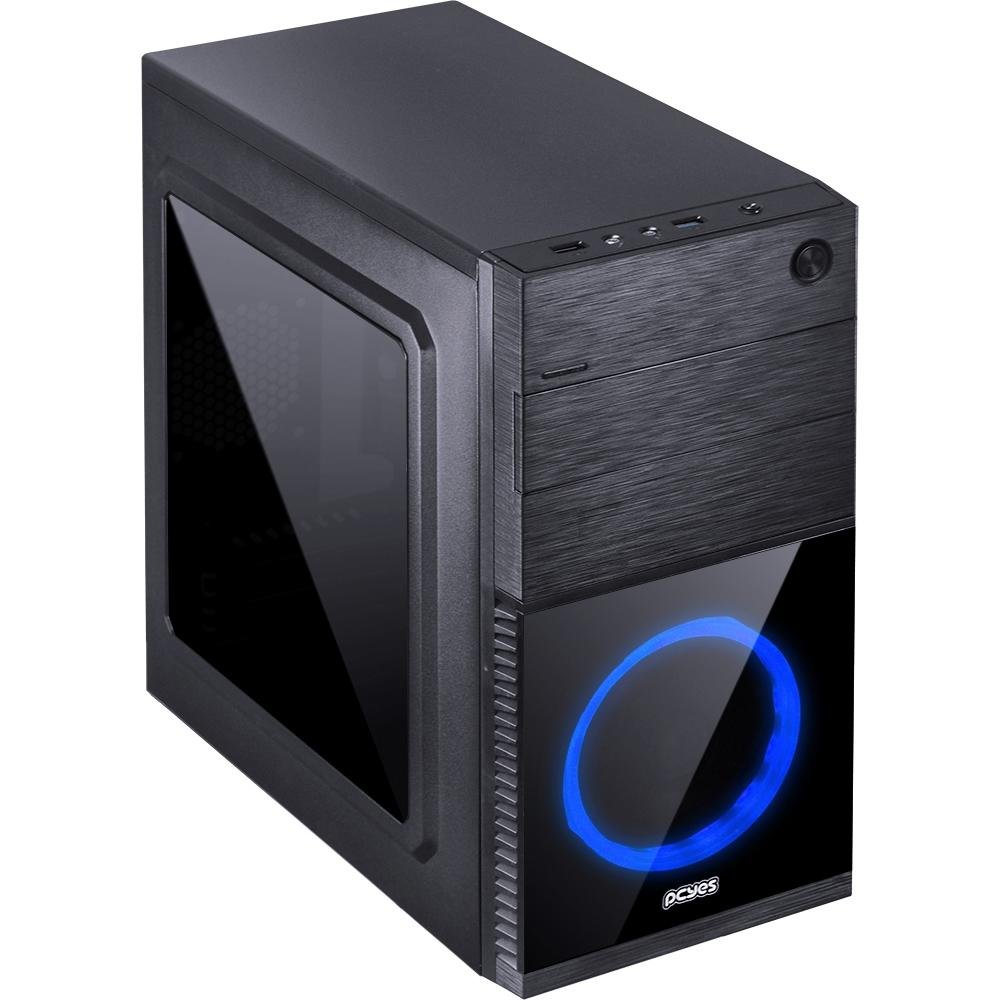 Gabinete Gamer PCYes Mercury sem Fonte, Mid Tower, USB 3.0, 1 Fan LED Azul, Preto com Lateral em Acrílico - MRCPTAZ1FCA