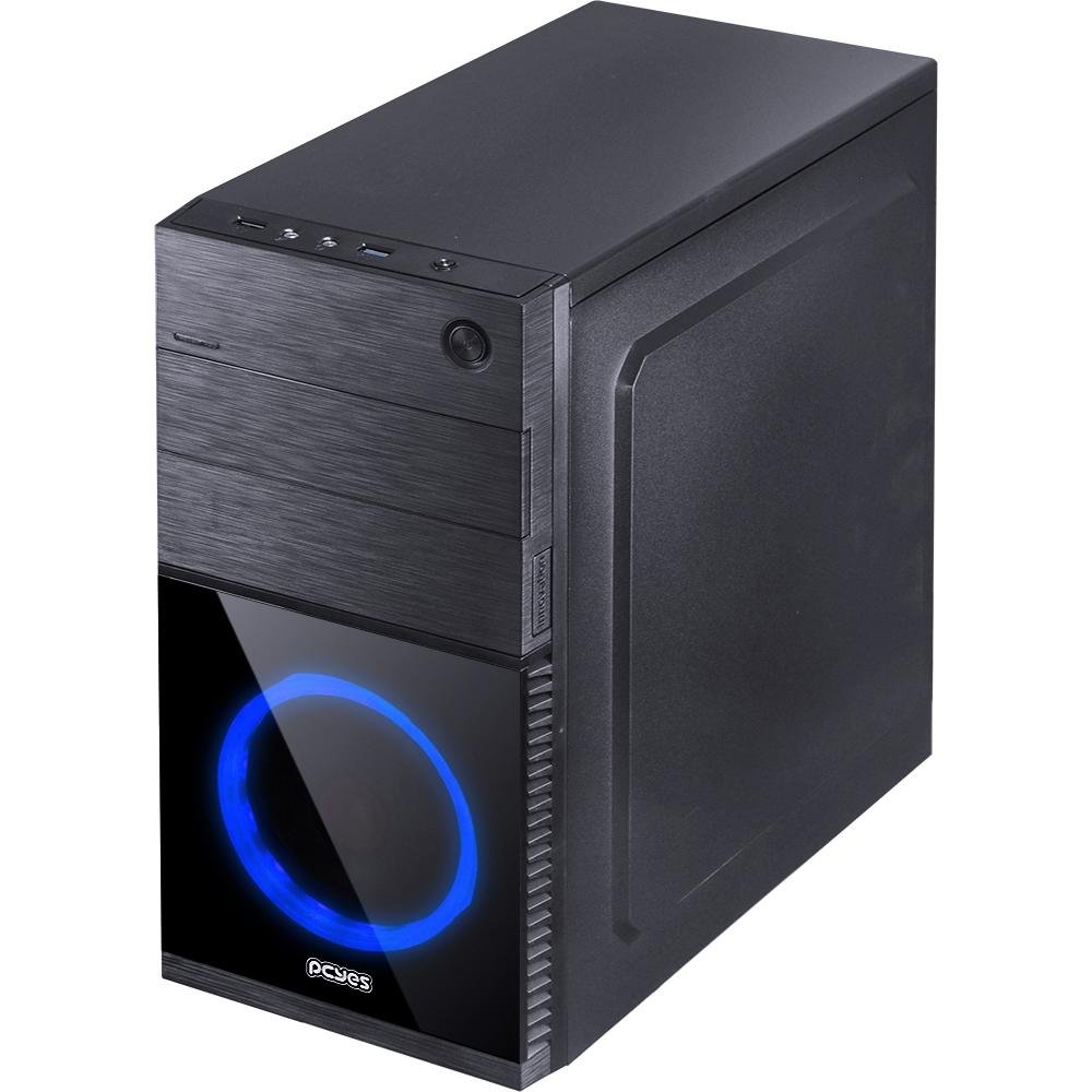 Gabinete Gamer PCYes Mercury sem Fonte, Mid Tower, USB 3.0, 1 Fan LED Azul, Preto com Lateral em Acrílico - MRCPTAZ1FCA