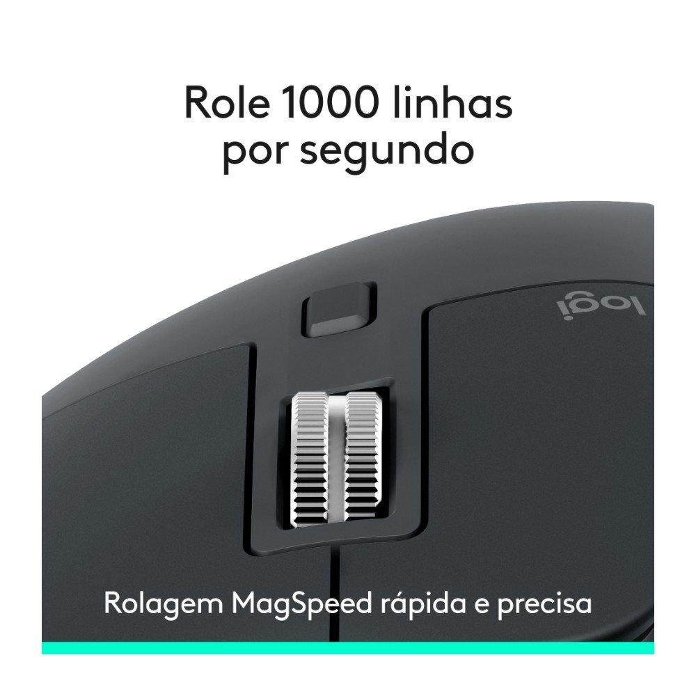Imagem 3 de 10 do produto Mouse Logitech Mx Master 3s Bluetooth Edition, Conexão por Bluetooth, Rolagem ultra-rápida, 8K DPI, Clique Silencioso, Grafite - 910-007502