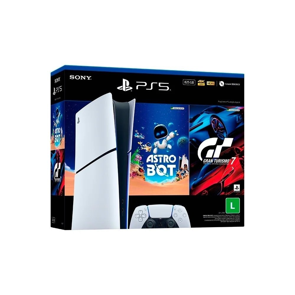 Console Sony PlayStation 5, SSD 825GB, Controle Sem Fio DualSense + 2 Jogos Digitais, Edição Digital Console Sony PlayStation 5, SSD 825GB, Controle Sem Fio DualSense + 2 Jogos Digitais, Edição Digital