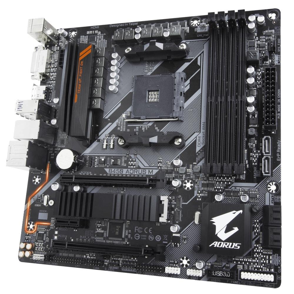Placa-Mãe Gigabyte Aorus B450 Aorus M, AMD AM4, mATX, DDR4, Preto