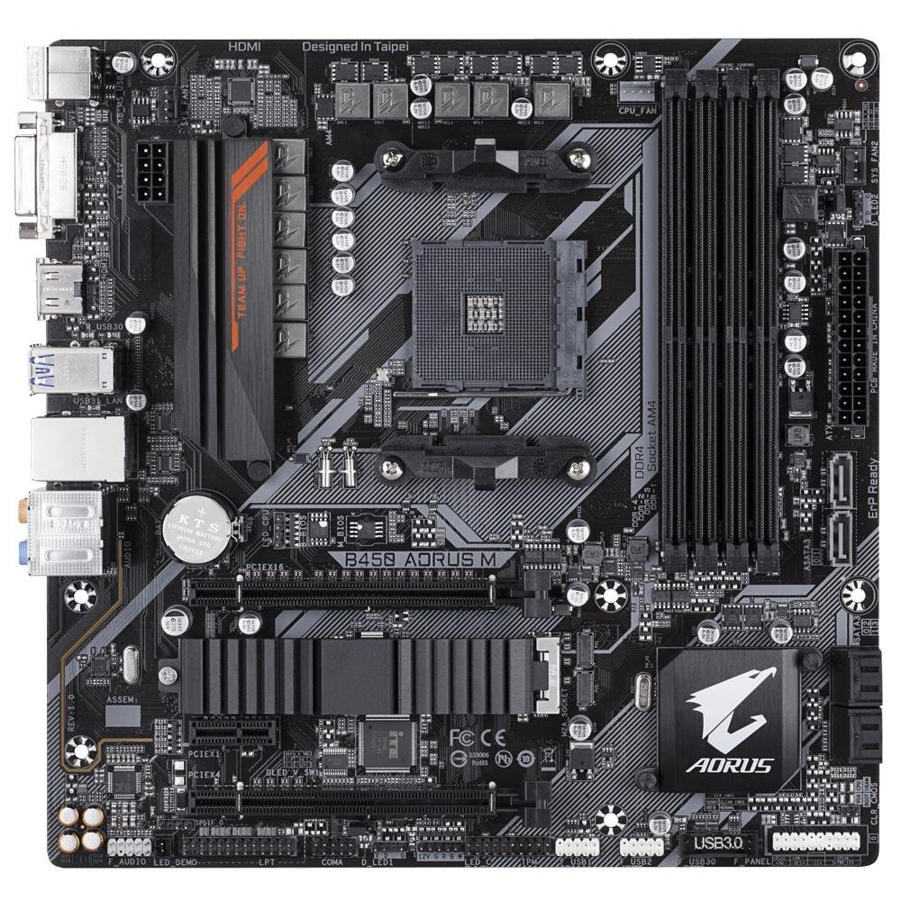 Placa-Mãe Gigabyte Aorus B450 Aorus M, AMD AM4, mATX, DDR4, Preto