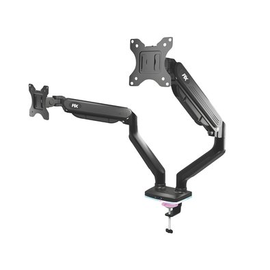 Suporte de Mesa Articulado Gamer para 2 Monitores de 17" a 35" PIX, com Pistão a Gás e HUB USB-C/A, RGB, Preto - PX-GG9-D