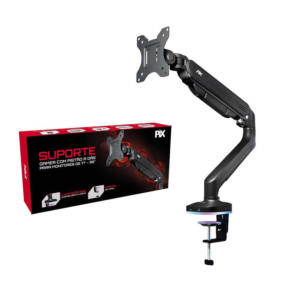 Suporte de Mesa Articulado para Monitor de 17 a 49 PIX, com Pistão a Gás, Preto - PX-GA49-S - view 2