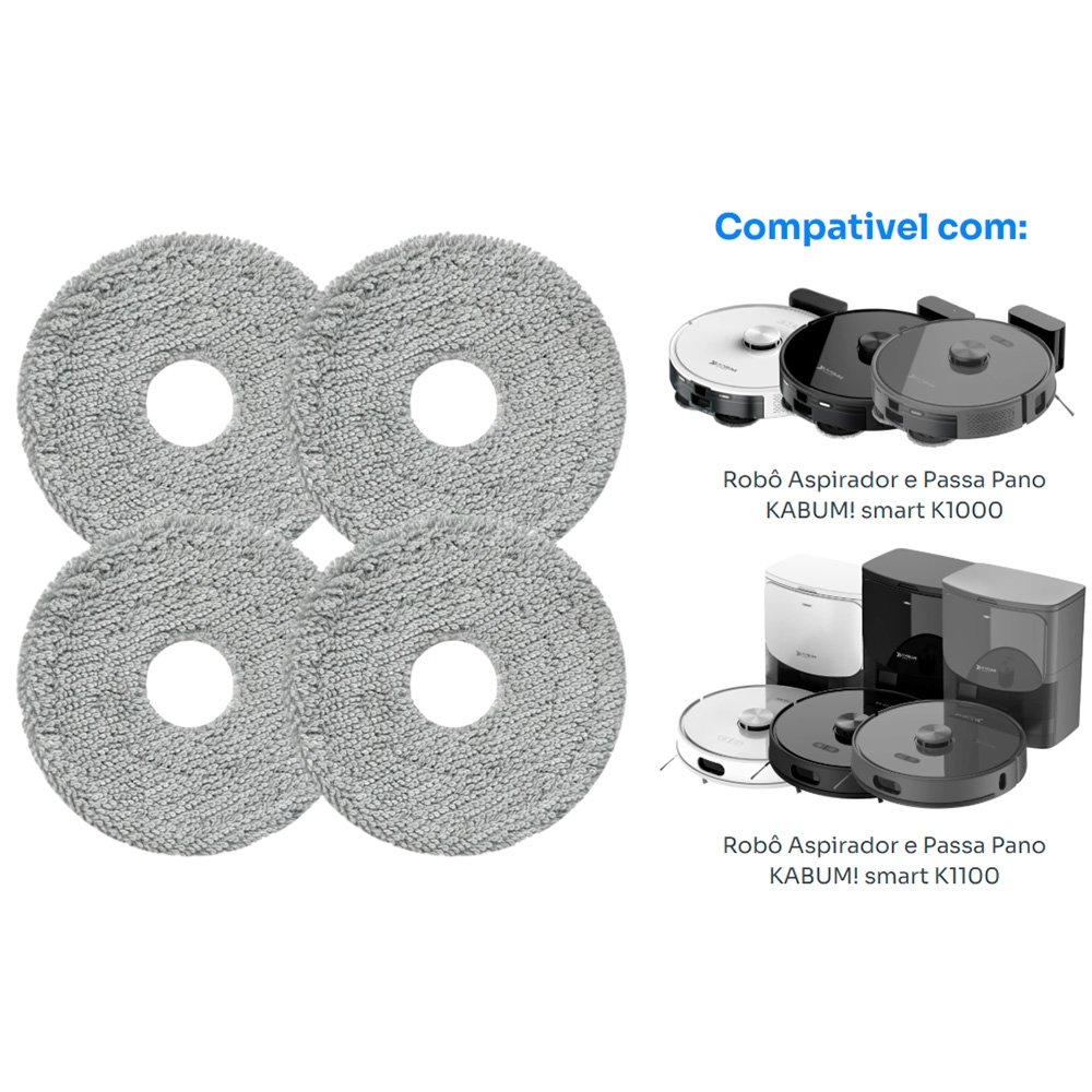 Kit reposição para Robô Aspirador KABUM! smart K1000/K1100 - 4 esfregão MOP - KSHPR425