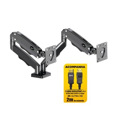 Suporte de Mesa Articulado para 2 Monitores de 17" a 35" ELG, com Pistão a Gás e Cabo DisplayPort, VESA, Grafite - F196DP