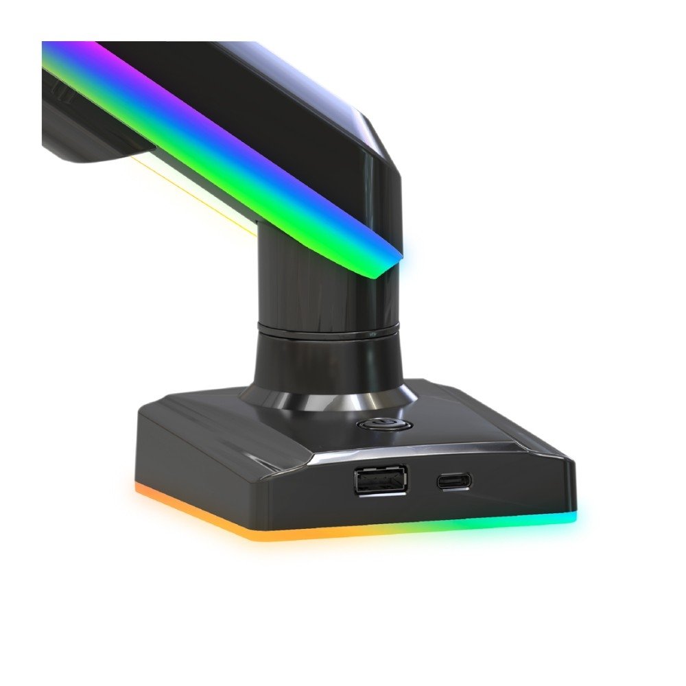 Imagem 5 de 13 do produto Suporte de Mesa Articulado Gamer para Monitor de 17" a 35" ELG, com Pistão a Gás, USB-A/C, RGB, Preto - F100RGB