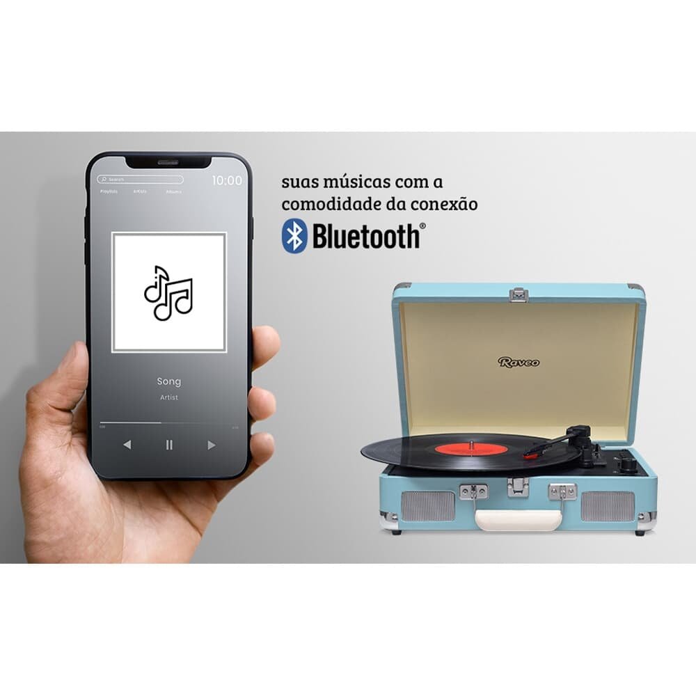 Toca Discos Vitrola Raveo Sonetto - Bluetooth, MP3, USB Reproduz e Grava, Aux. 10W RMS Light Blue - view 2