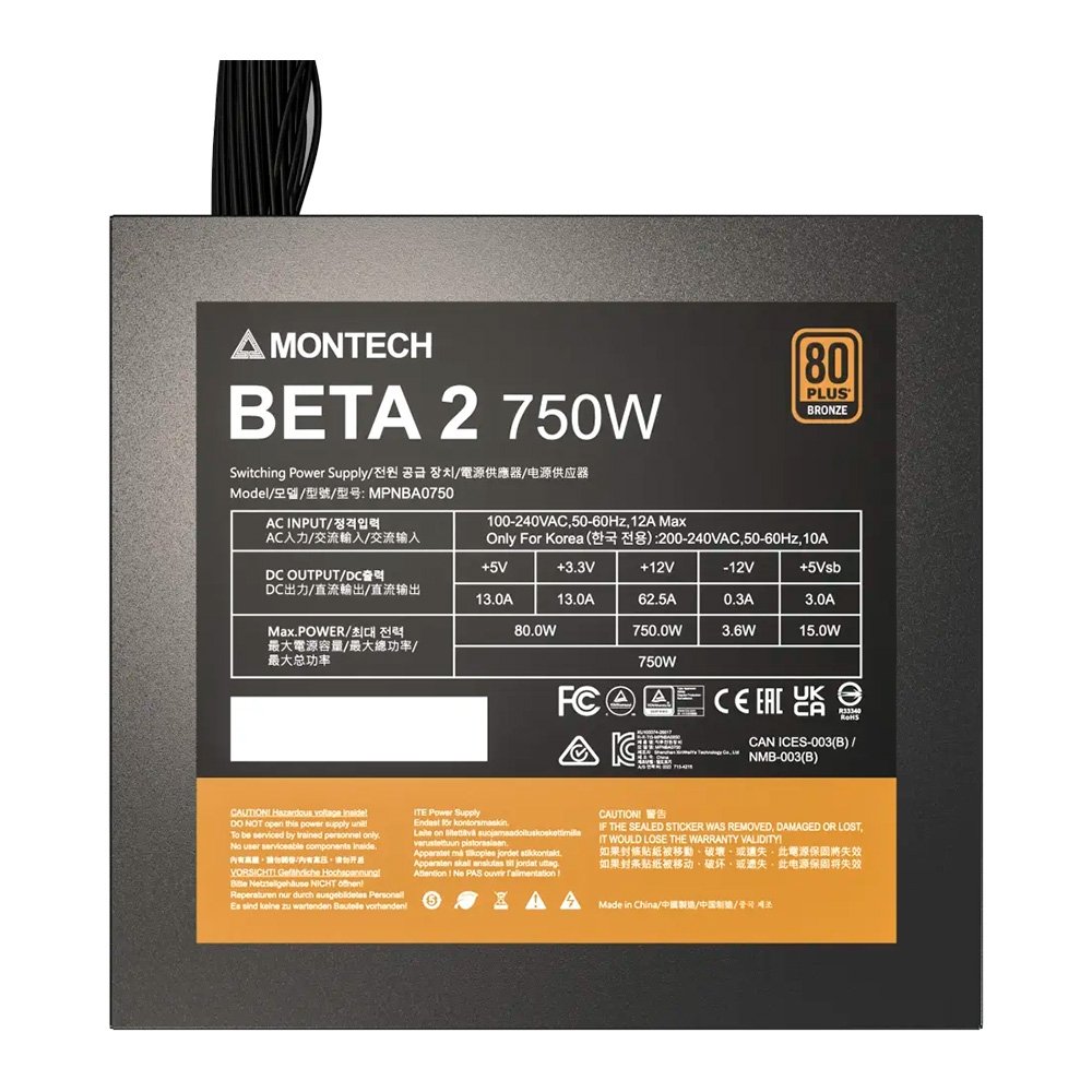 Imagem 2 de 7 do produto Fonte Montech Beta 2, 750W, Preto - BETA2750W