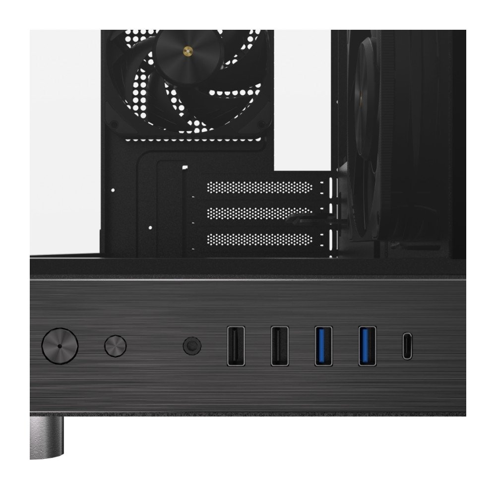 Imagem 12 de 14 do produto Gabinete Gamer Esgaming Aircredt 007, Mid Tower, M-ATX, Frontal e Lateral em Vidro Temperado, Sem Fans, Preto - Aircraft 007-BK