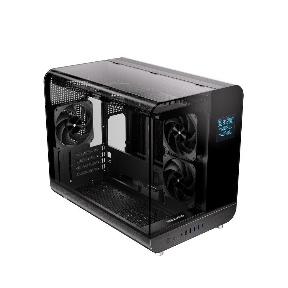 Gabinete Gamer Esgaming Aircredt 007, Mid Tower, M-ATX, Frontal e Lateral em Vidro Temperado, Sem Fans, Preto - Aircraft 007-BK