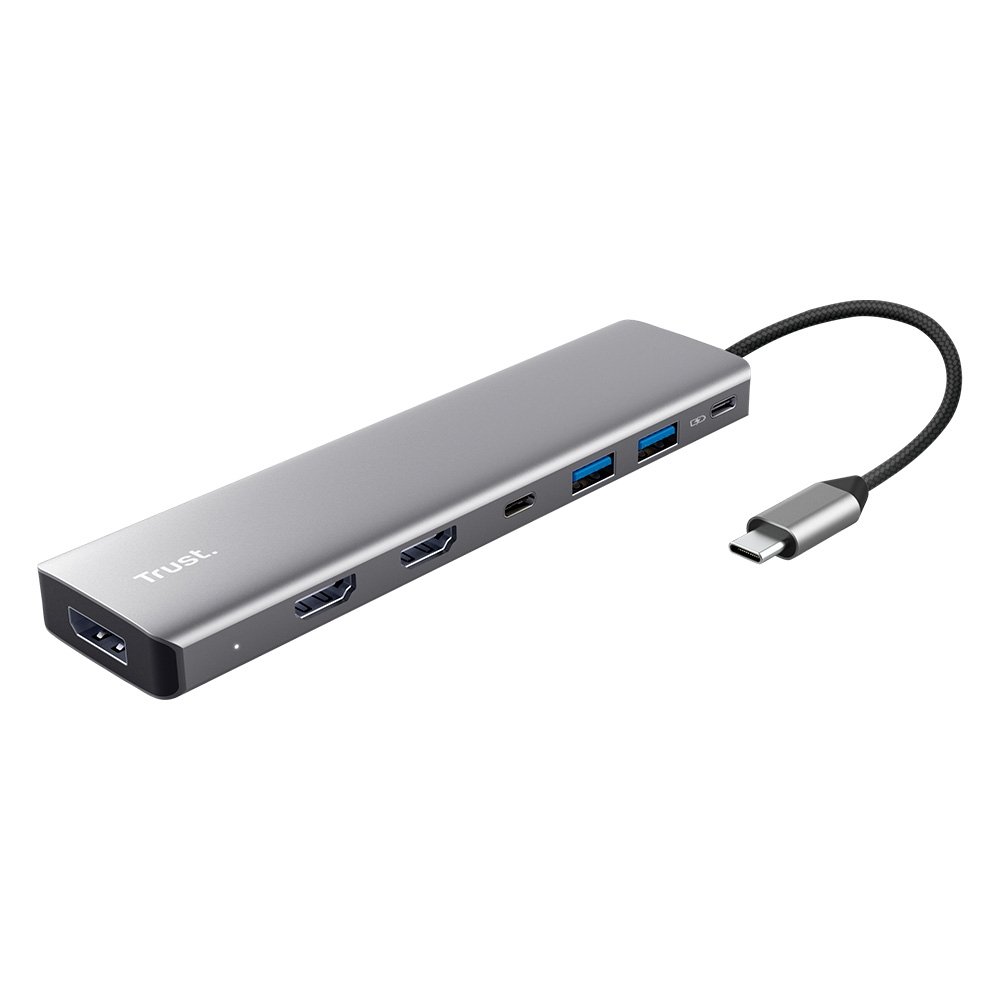 HUB DockStation Trust Dalyx USB-C, 7 em 1, para 2x HDMI, DisplayPort, 2x USB-A 3.2 Gen 1, USB-C 3.2 Gen 1, USB-C PD 100W - 25661