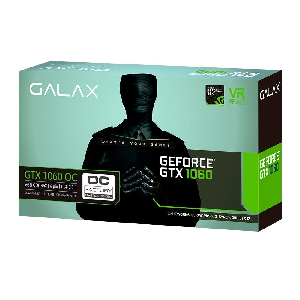 Imagem 9 de 9 do produto Placa de Vídeo Galax NVIDIA GeForce GTX 1060 OC, 6GB, GDDR5X, 192 bits, PCI-E 3.0 - 60NRJ7DSV8OC