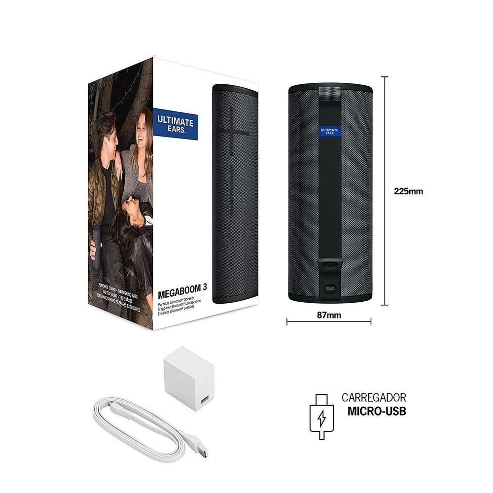 【完全防水・高音質】Ultimate Ears MEGABOOM 3 ブラック Caixa de Som MegaBoom 3 Ultimate Ears Bluetooth | KaBuM!