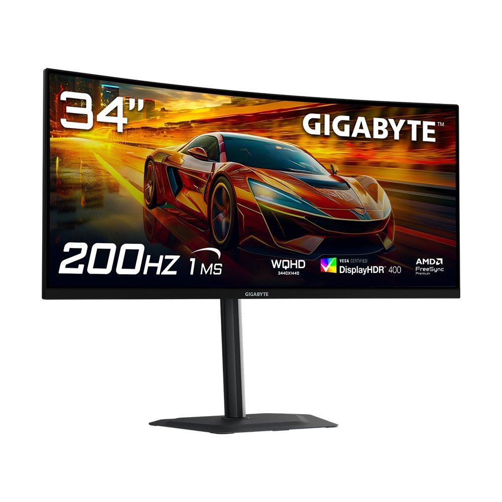 Imagem 3 de 6 do produto Monitor Gamer Curvo Gigabyte 34", QHD, 200Hz, 1ms, VA, Adaptive-Sync, FreeSync Premium, HDR 400, Som Integrado, Preto - G34WQC2