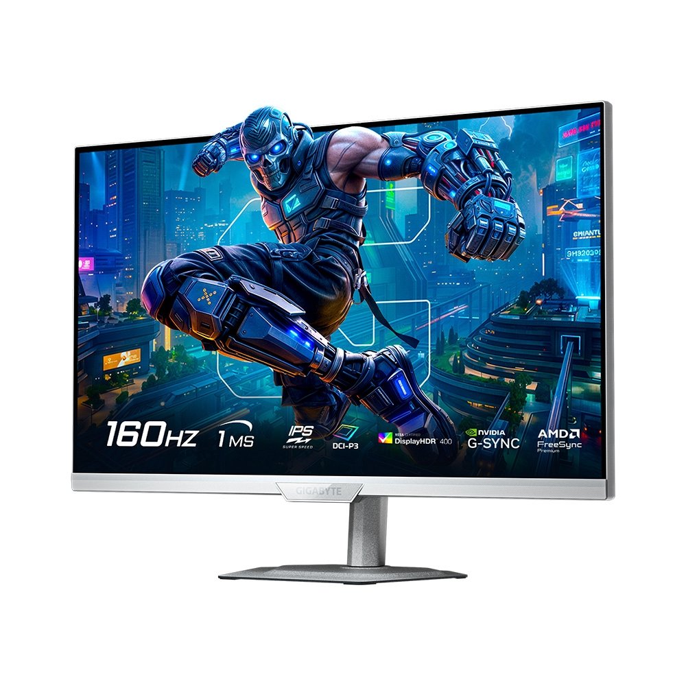 Imagem 3 de 8 do produto Monitor Gamer Gigabyte 27", Dual Mode, 4K, 160Hz, 1ms, IPS, G-Sync, FreeSync Premium, HDR 400, USB-C, Som Integrado, Branco - M27UP ICE