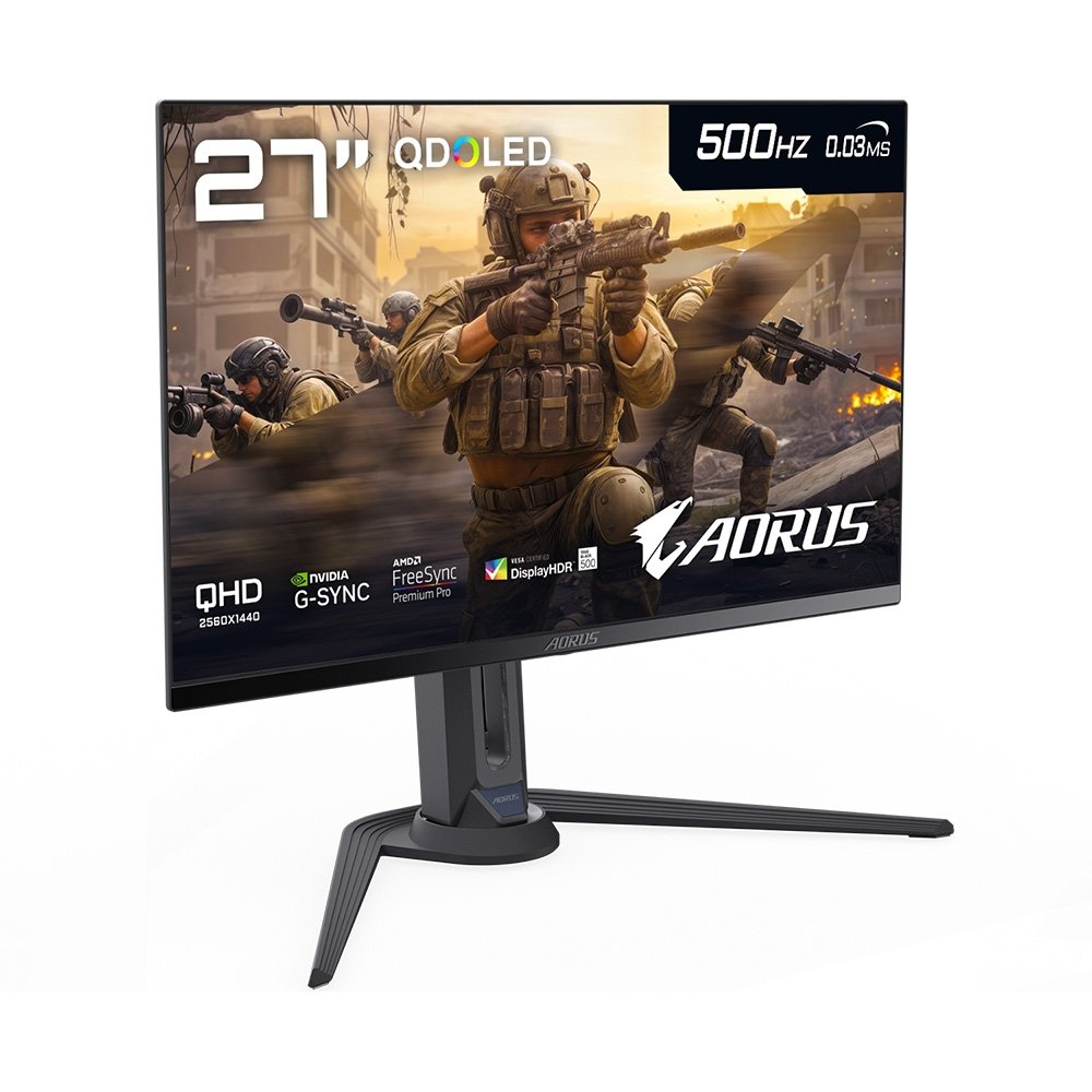 Monitor Gamer Gigabyte AORUS QD-OLED 27", QHD, 500Hz, 0.03ms, IA, G-Sync, FreeSync Premium Pro, USB-C, Som Integrado, Preto - FO27Q5P - view 2