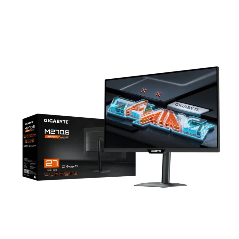 Monitor Smart Gigabyte 27, QHD, 180Hz, 1ms, IPS, G-Sync, Adaptive-Sync, FreeSync, HDR 400, USB-C, Som Integrado, Preto - M27QS