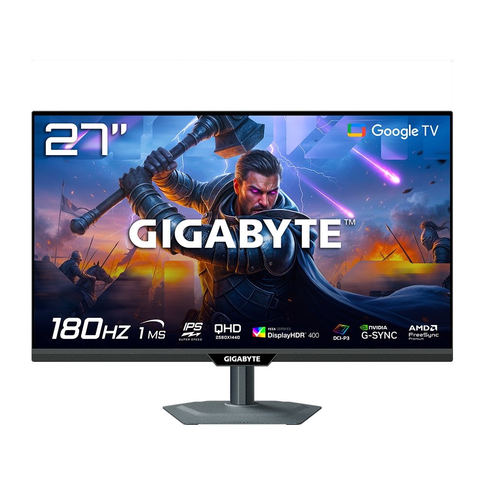 Monitor Smart Gigabyte 27", QHD, 180Hz, 1ms, IPS, G-Sync, Adaptive-Sync, FreeSync, HDR 400, USB-C, Som Integrado, Preto - M27QS