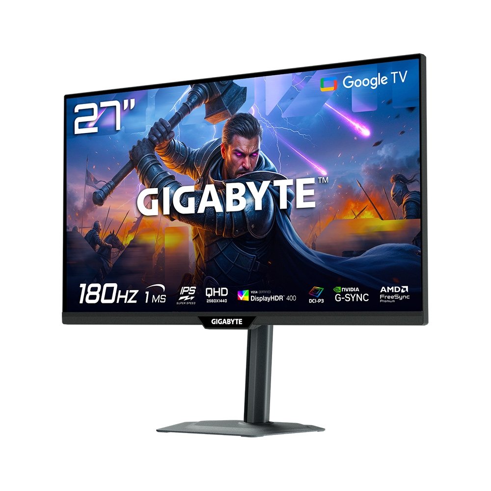 Imagem 2 de 6 do produto Monitor Smart Gigabyte 27", QHD, 180Hz, 1ms, IPS, G-Sync, Adaptive-Sync, FreeSync, HDR 400, USB-C, Som Integrado, Preto - M27QS
