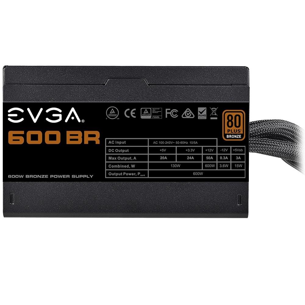 Imagem 2 de 5 do produto Fonte EVGA, 600W, 80 Plus Bronze, PFC Ativo, Sem Cabo, Preto - 100-BR-0600-K