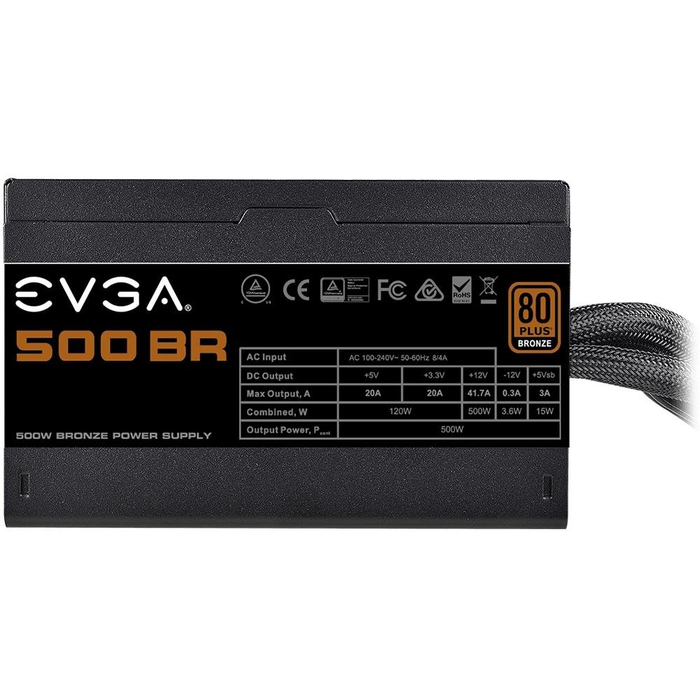 Fonte EVGA, 500W, 80 Plus Bronze, Sem Cabo, Preto - 100-BR-0500-K Fonte EVGA, 500W, 80 Plus Bronze, Sem Cabo, Preto - 100-BR-0500-K