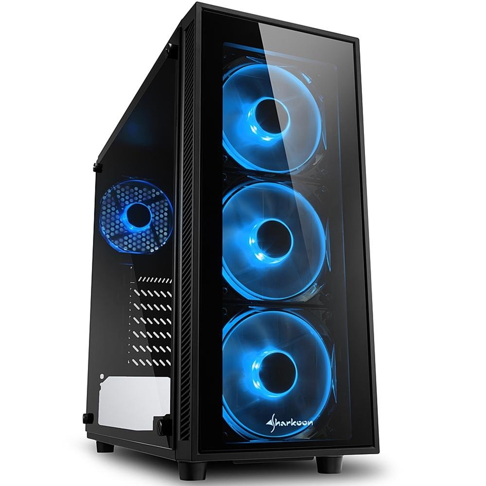 Gabinete Gamer Sharkoon TG4 Blue sem Fonte, Mid Tower, USB 3.0, 4 Fans, Preto com Lateral em Vidro Gabinete Gamer Sharkoon TG4 Blue sem Fonte, Mid Tower, USB 3.0, 4 Fans, Preto com Lateral em Vidro