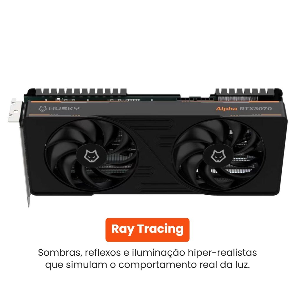 Imagem 3 de 6 do produto Placa de Vídeo Husky Alpha RTX 3070, NVIDIA, 8GB, GDDR6, 256-Bit, Dual Fan, HDMI, 3x DisplayPort - HVG3070