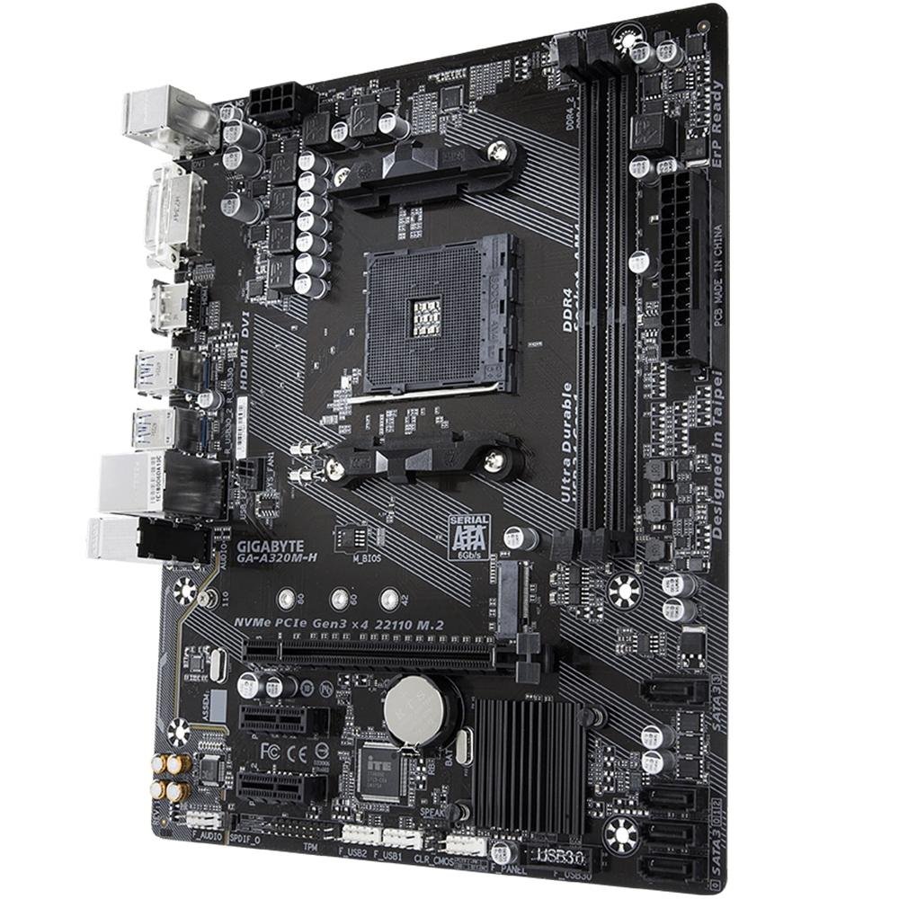 Placa-Mãe Gigabyte GA-A320M-H, AMD AM4, mATX, DDR4, Rev. 1.2, Preto - GA-A320M-H Placa-Mãe Gigabyte GA-A320M-H, AMD AM4, mATX, DDR4, Rev. 1.2, Preto - GA-A320M-H