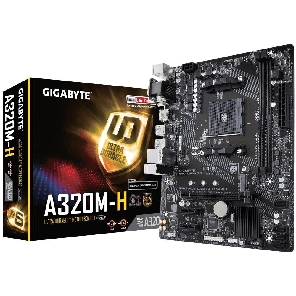 Placa-Mãe Gigabyte GA-A320M-H, AMD AM4, mATX, DDR4, Rev. 1.2, Preto - GA-A320M-H Placa-Mãe Gigabyte GA-A320M-H, AMD AM4, mATX, DDR4, Rev. 1.2, Preto - GA-A320M-H