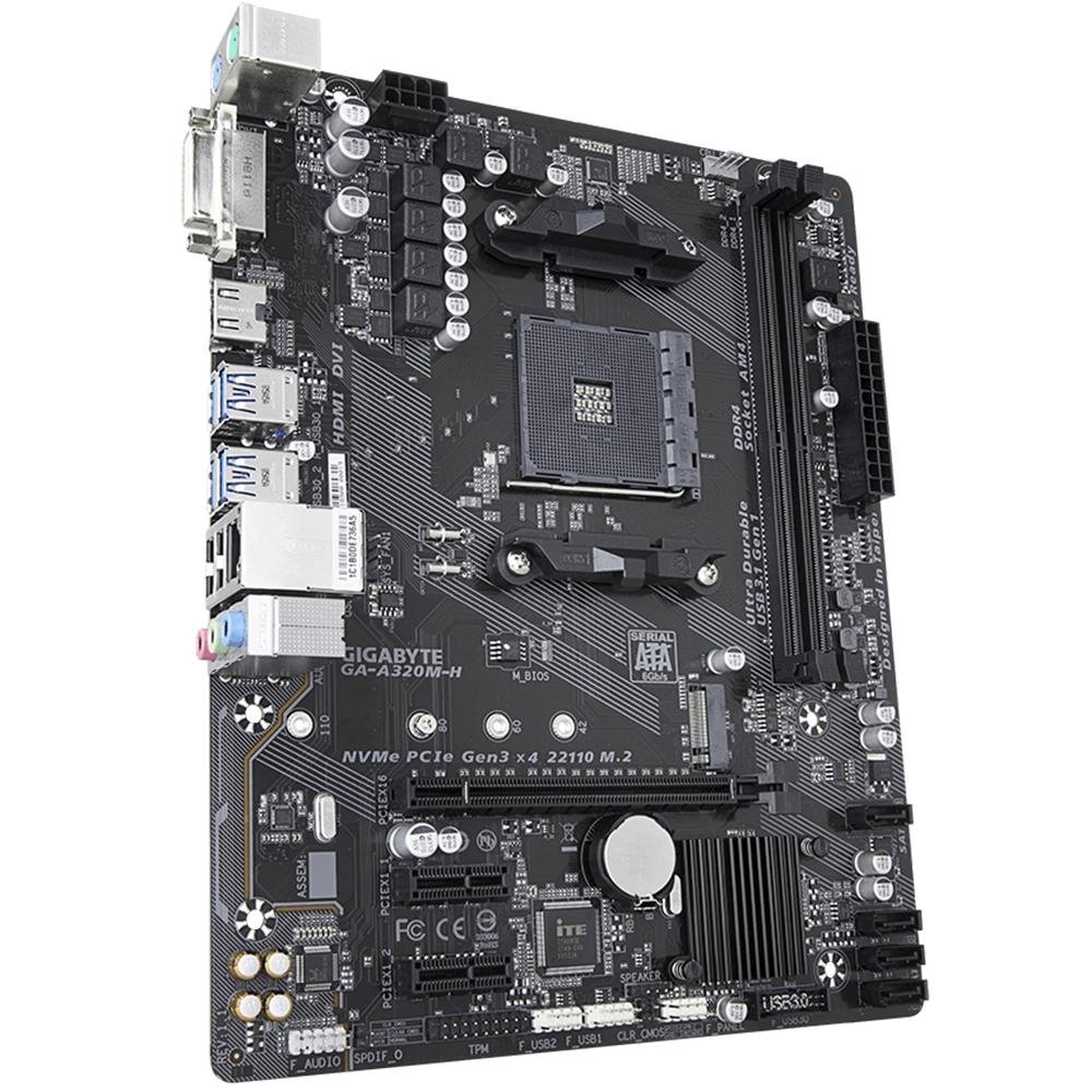 Placa-Mãe Gigabyte GA-A320M-H, AMD AM4, mATX, DDR4, Rev. 1.2, Preto - GA-A320M-H Placa-Mãe Gigabyte GA-A320M-H, AMD AM4, mATX, DDR4, Rev. 1.2, Preto - GA-A320M-H