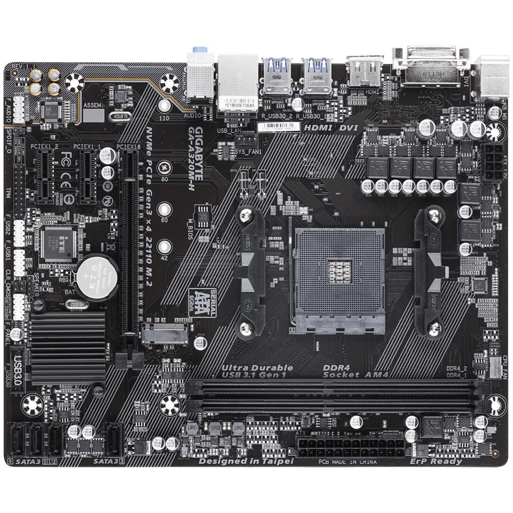 Placa-Mãe Gigabyte GA-A320M-H, AMD AM4, mATX, DDR4, Rev. 1.2, Preto - GA-A320M-H Placa-Mãe Gigabyte GA-A320M-H, AMD AM4, mATX, DDR4, Rev. 1.2, Preto - GA-A320M-H