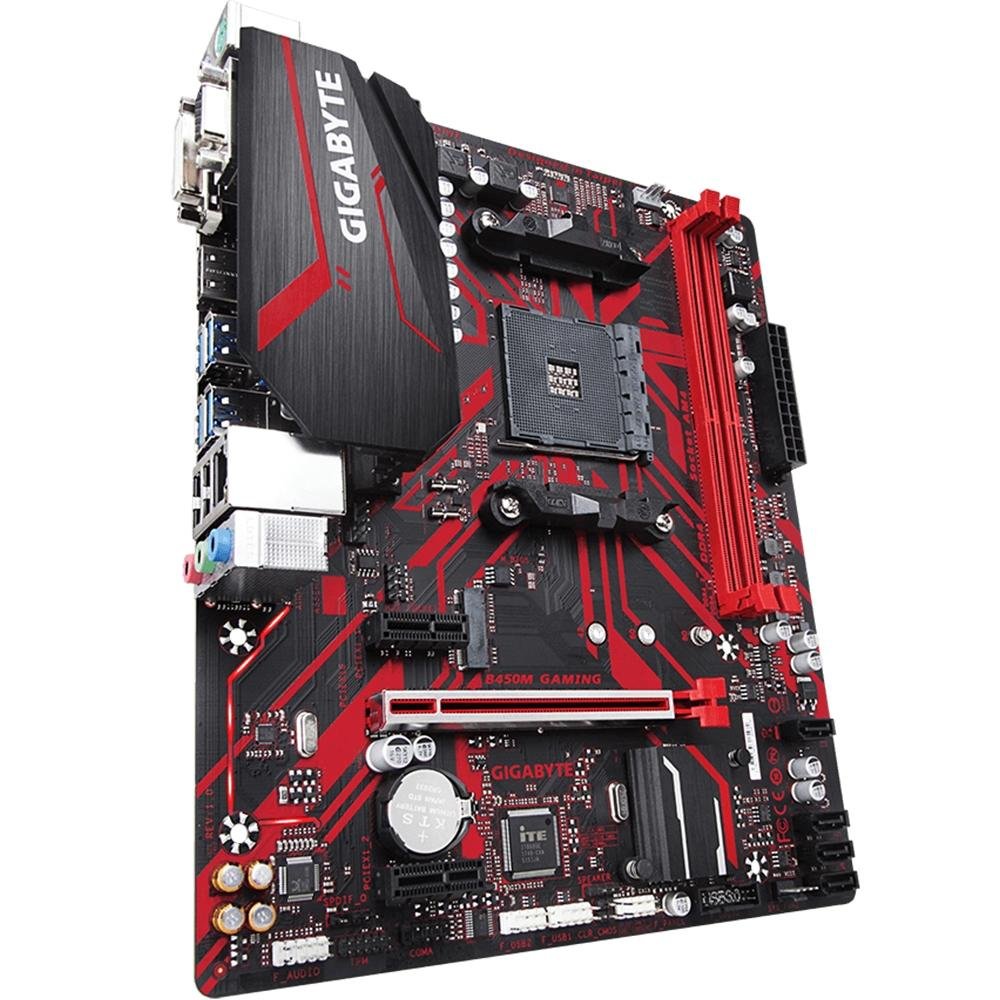 Placa-Mãe Gigabyte B450M Gaming, AMD AM4, mATX, DDR4, Rev. 1.0, Preto e Vermelho - B450M Gaming Placa-Mãe Gigabyte B450M Gaming, AMD AM4, mATX, DDR4, Rev. 1.0, Preto e Vermelho - B450M Gaming