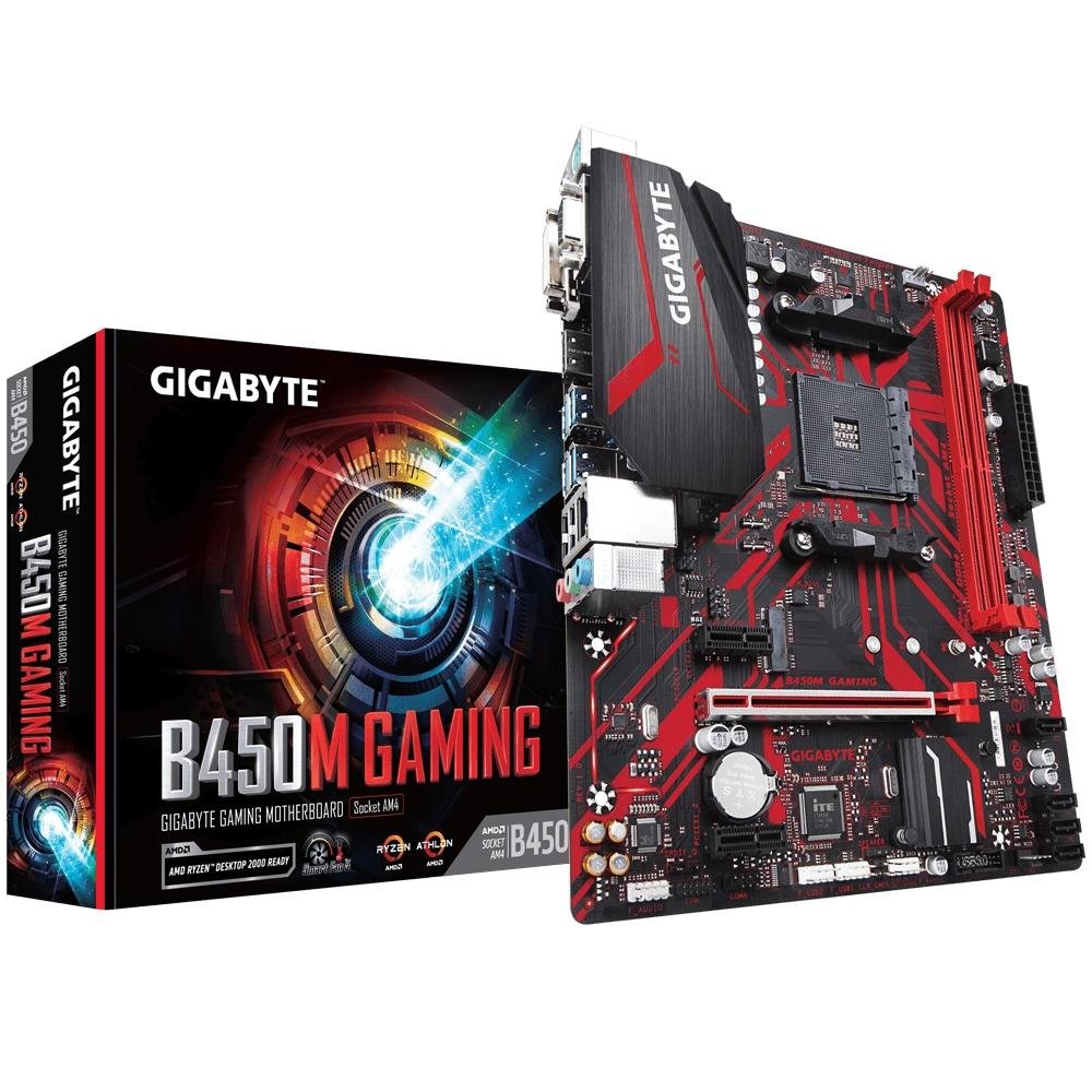 Placa-Mãe Gigabyte B450M Gaming, AMD AM4, mATX, DDR4, Rev. 1.0, Preto e Vermelho - B450M Gaming Placa-Mãe Gigabyte B450M Gaming, AMD AM4, mATX, DDR4, Rev. 1.0, Preto e Vermelho - B450M Gaming