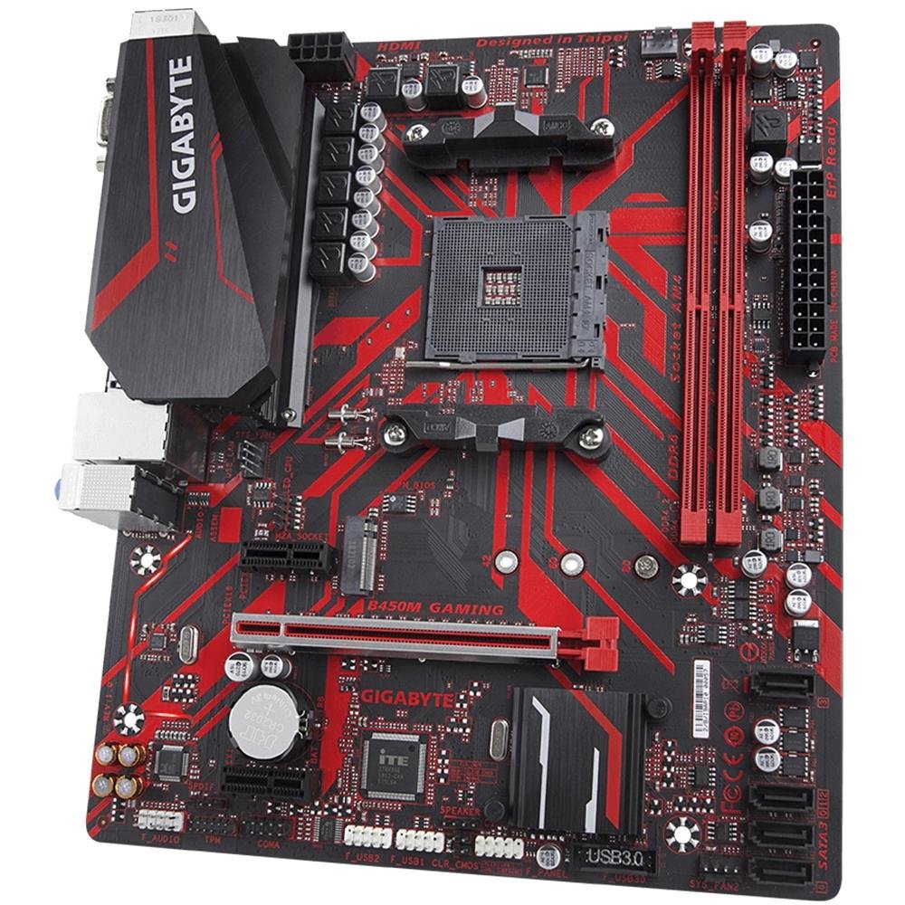 Placa-Mãe Gigabyte B450M Gaming, AMD AM4, mATX, DDR4, Rev. 1.0, Preto e Vermelho - B450M Gaming Placa-Mãe Gigabyte B450M Gaming, AMD AM4, mATX, DDR4, Rev. 1.0, Preto e Vermelho - B450M Gaming