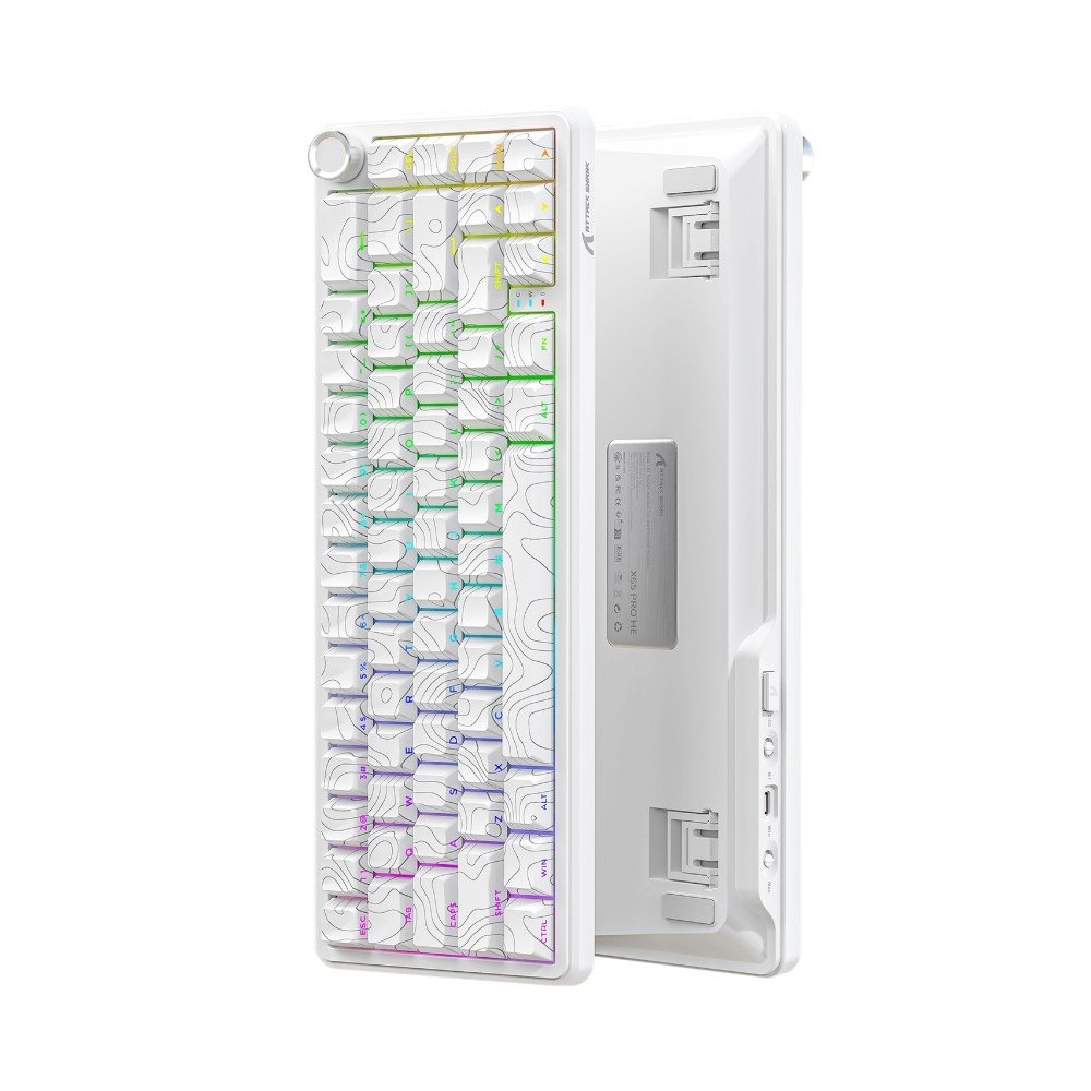 Teclado Sem Fio Mecânico Gamer Attack Shark X65PROHE, RGB, Switch Magnético, Tri-Mode Wireless Bluetooth USB-C, Branco - X65PROHE - view 3