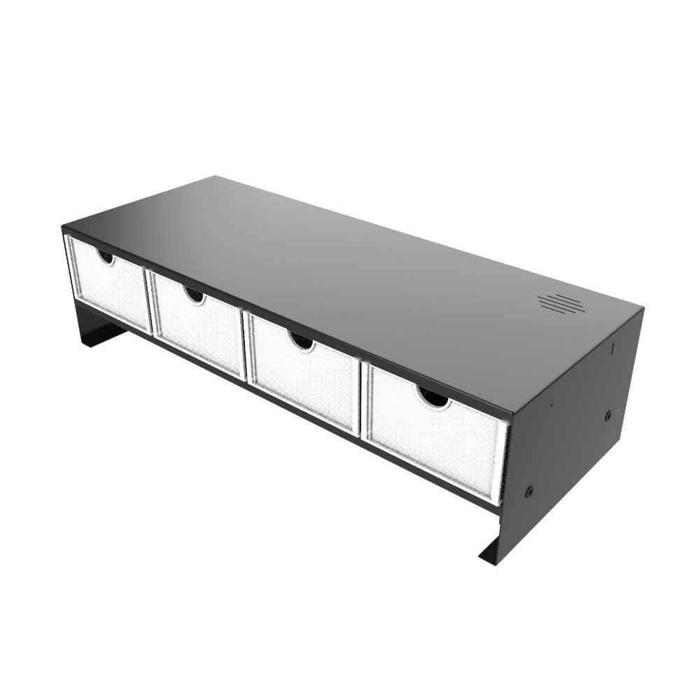 Suporte Ergonômico de Mesa para Monitor e Notebook Ergofirst, com 4 Gavetas, Preto e Branco - MR07