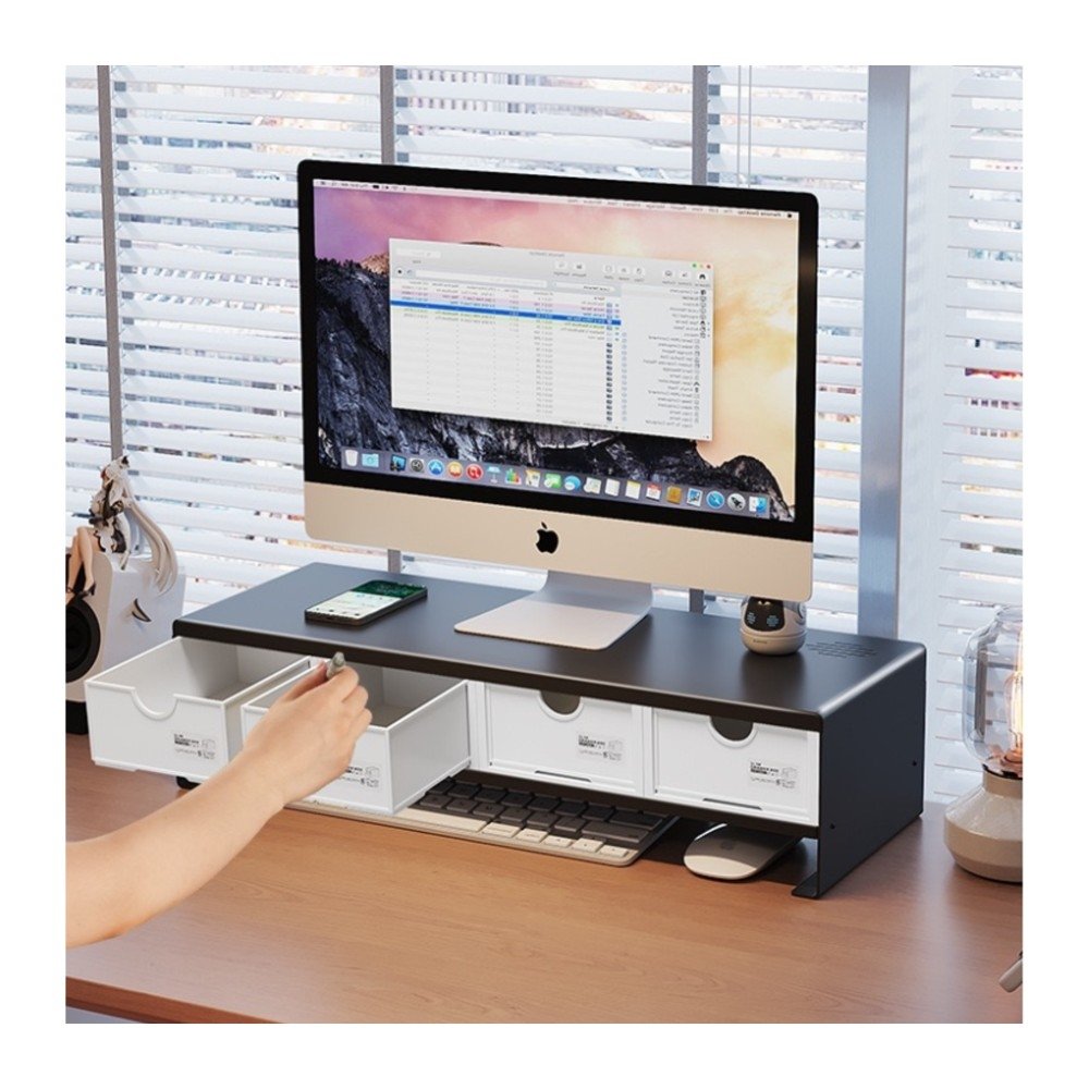 Imagem 2 de 2 do produto Suporte Ergonômico de Mesa para Monitor e Notebook Ergofirst, com 4 Gavetas, Preto e Branco - MR07