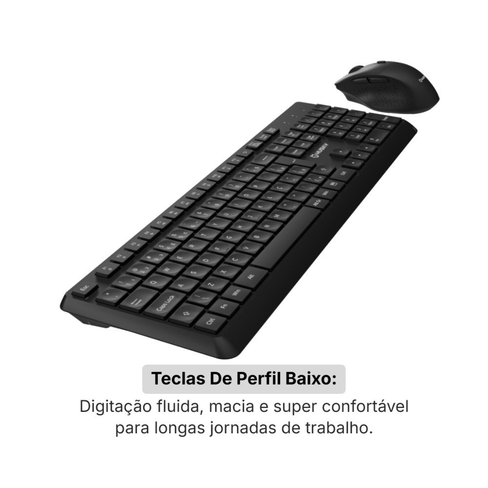 Imagem 4 de 6 do produto Kit Teclado e Mouse Office Sem Fio Husky Duo Vero 400, Clique Silencioso, Botões Laterais, ABNT2, Full Size, 2.4GHz, Preto - HCO230PT