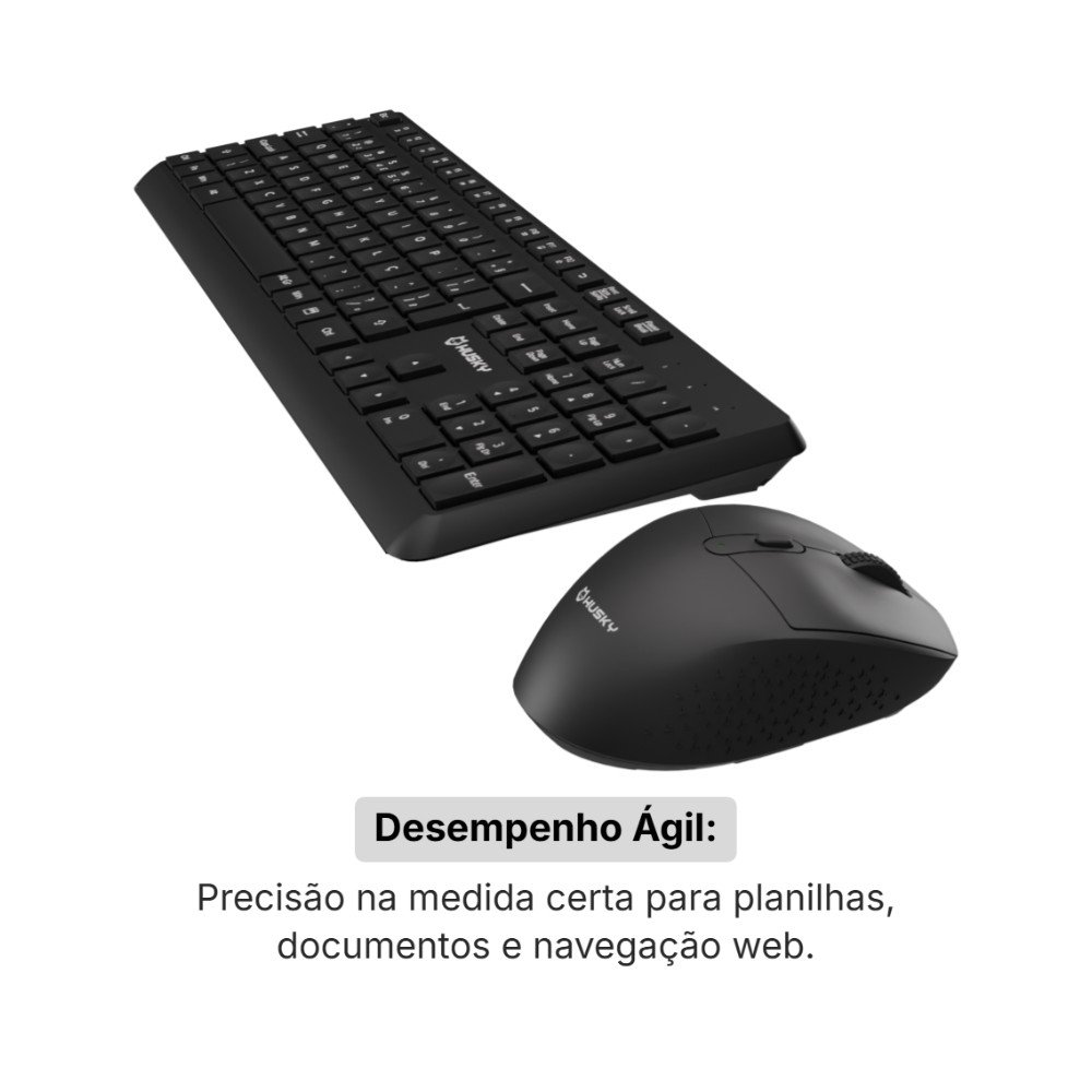 Imagem 5 de 6 do produto Kit Teclado e Mouse Office Sem Fio Husky Duo Vero 400, Clique Silencioso, Botões Laterais, ABNT2, Full Size, 2.4GHz, Preto - HCO230PT