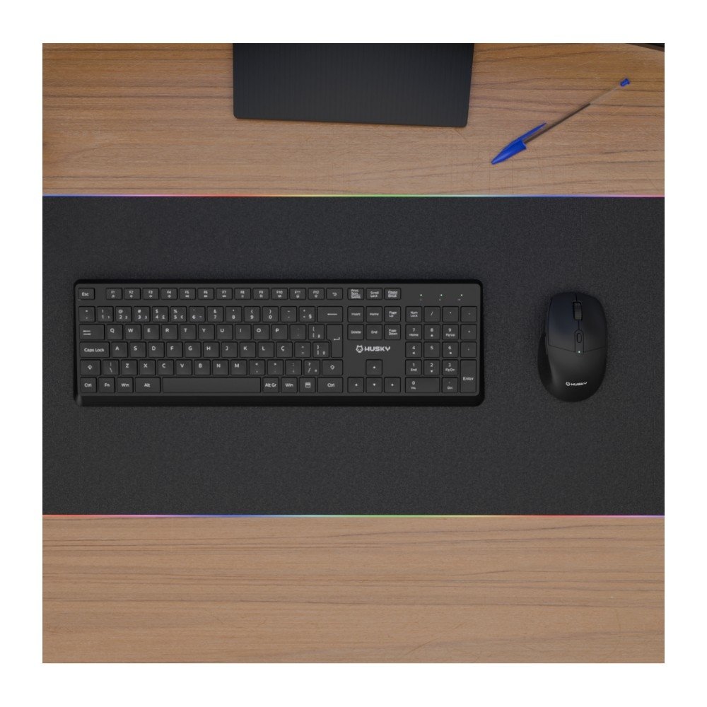 Imagem 6 de 6 do produto Kit Teclado e Mouse Office Sem Fio Husky Duo Vero 400, Clique Silencioso, Botões Laterais, ABNT2, Full Size, 2.4GHz, Preto - HCO230PT