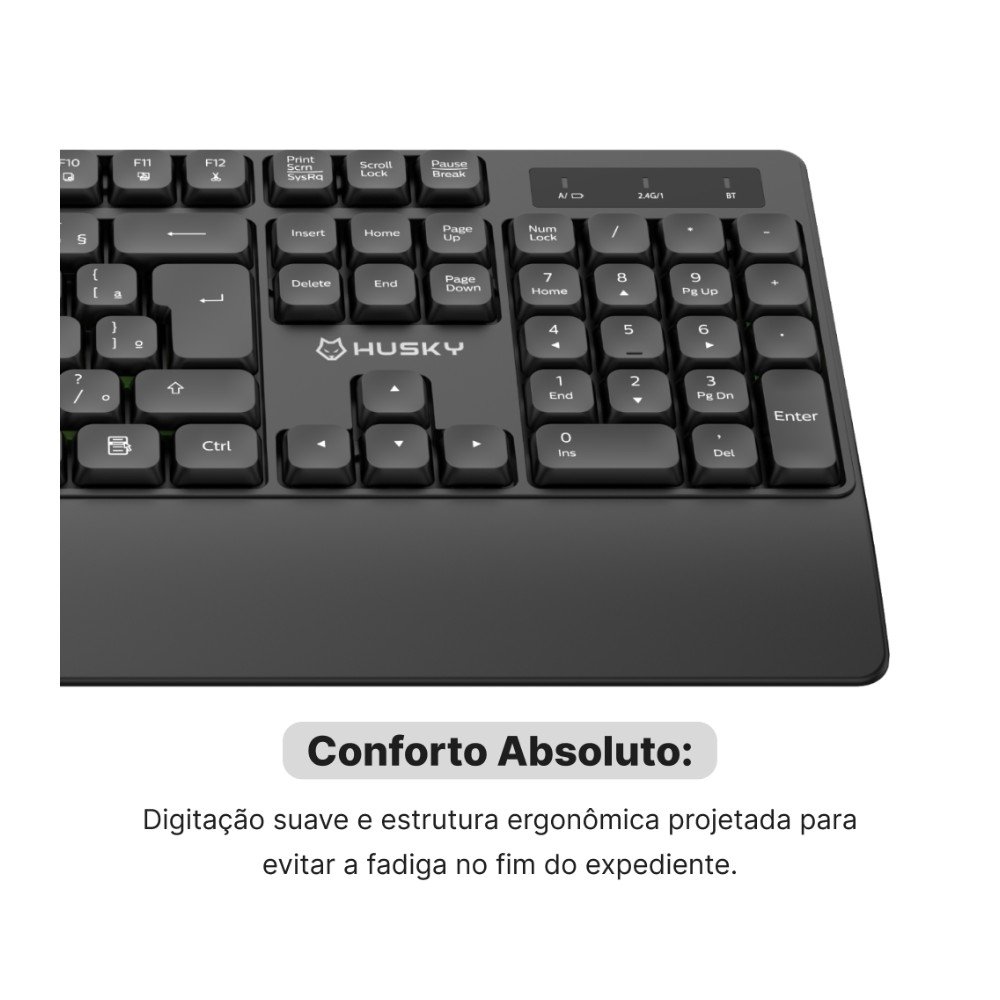 Imagem 4 de 6 do produto Kit Teclado e Mouse Sem Fio Husky Duo Optima 400, Bluetooth, 2.4GHz, Silencioso, ABNT2, Preto - HCO400PT