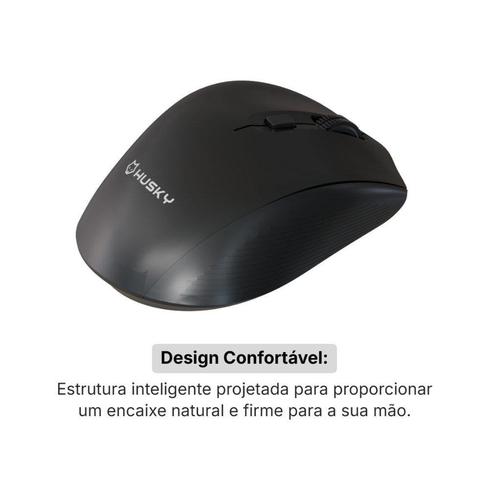 Imagem 2 de 6 do produto Mouse Office Husky Vero 200, Multiconexão (Bluetooth + 2.4GHz), Click Silencioso, 6 Botões, 1600 DPI, Preto - HMO200PT