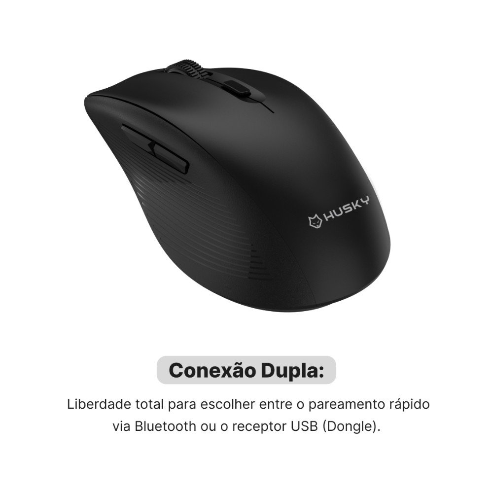 Imagem 3 de 6 do produto Mouse Office Husky Vero 200, Multiconexão (Bluetooth + 2.4GHz), Click Silencioso, 6 Botões, 1600 DPI, Preto - HMO200PT