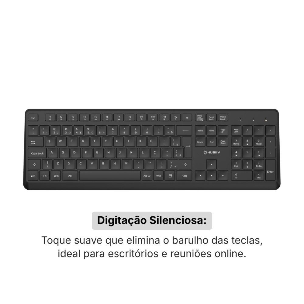 Imagem 4 de 6 do produto Teclado Office Husky Vero 200 Sem Fio 2.4GHz, Silencioso, Perfil Baixo, Full Size ABNT2, Preto -  HTO200PT