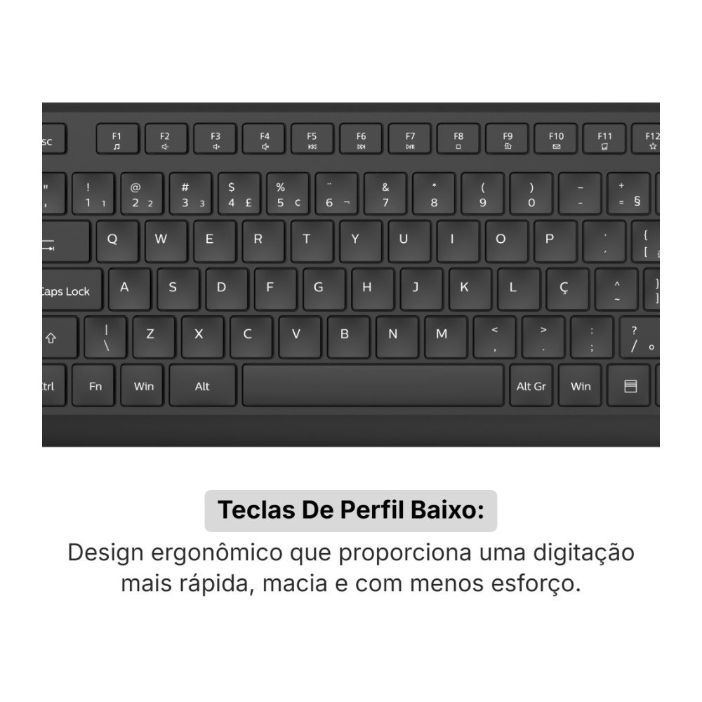 Imagem 5 de 6 do produto Teclado Office Husky Vero 200 Sem Fio 2.4GHz, Silencioso, Perfil Baixo, Full Size ABNT2, Preto -  HTO200PT