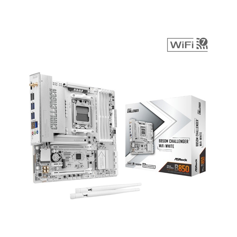 Placa-Mãe ASRock B850M Challenger WiFi White, AMD AM5, Micro ATX, DDR5 - 90-MXBU50-A0UAYZ Placa-Mãe ASRock B850M Challenger WiFi White, AMD AM5, Micro ATX, DDR5 - 90-MXBU50-A0UAYZ