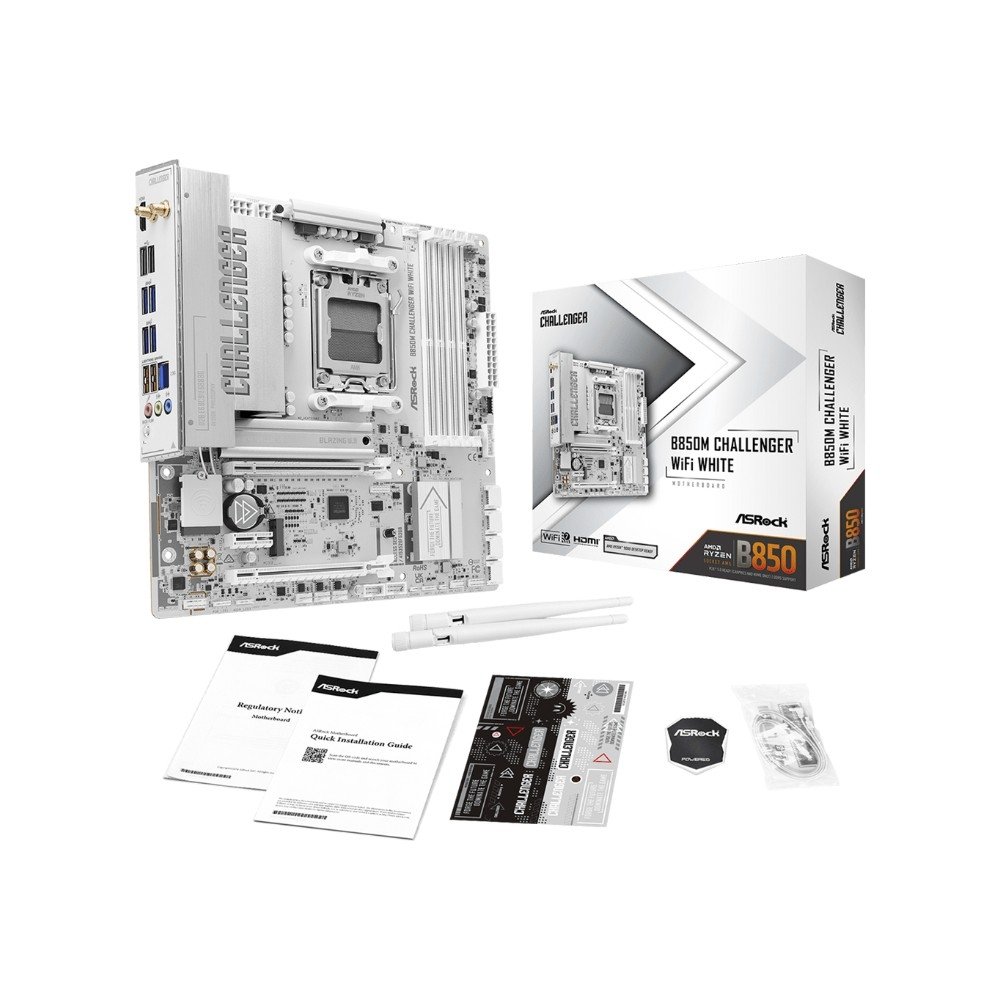 Placa-Mãe ASRock B850M Challenger WiFi White, AMD AM5, Micro ATX, DDR5 - 90-MXBU50-A0UAYZ Placa-Mãe ASRock B850M Challenger WiFi White, AMD AM5, Micro ATX, DDR5 - 90-MXBU50-A0UAYZ