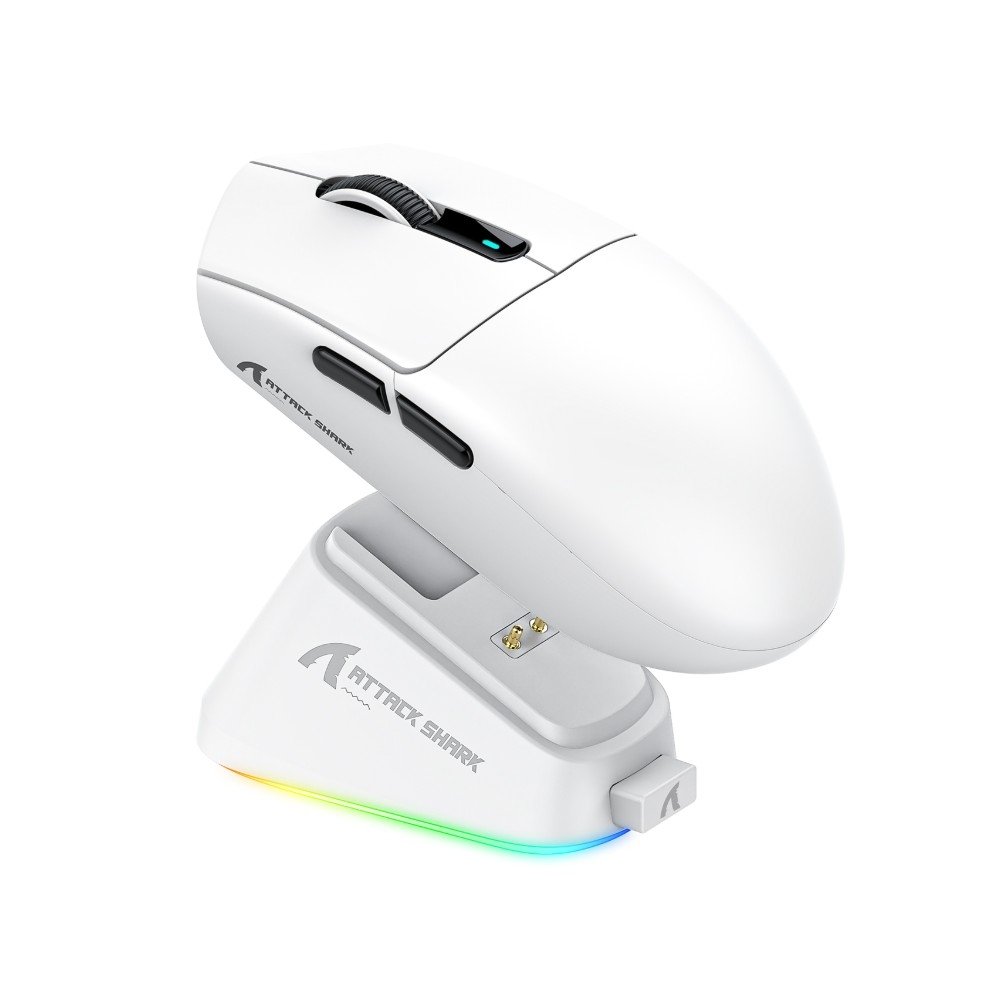 Mouse Gamer Sem Fio Attack Shark G3 Pro, ( Balão.info) DPI, Switch Omron, Com Base de Carregamento, Tri-Mode Wireless Bluetooth USB-C, Branco - G3 PRO - view 2