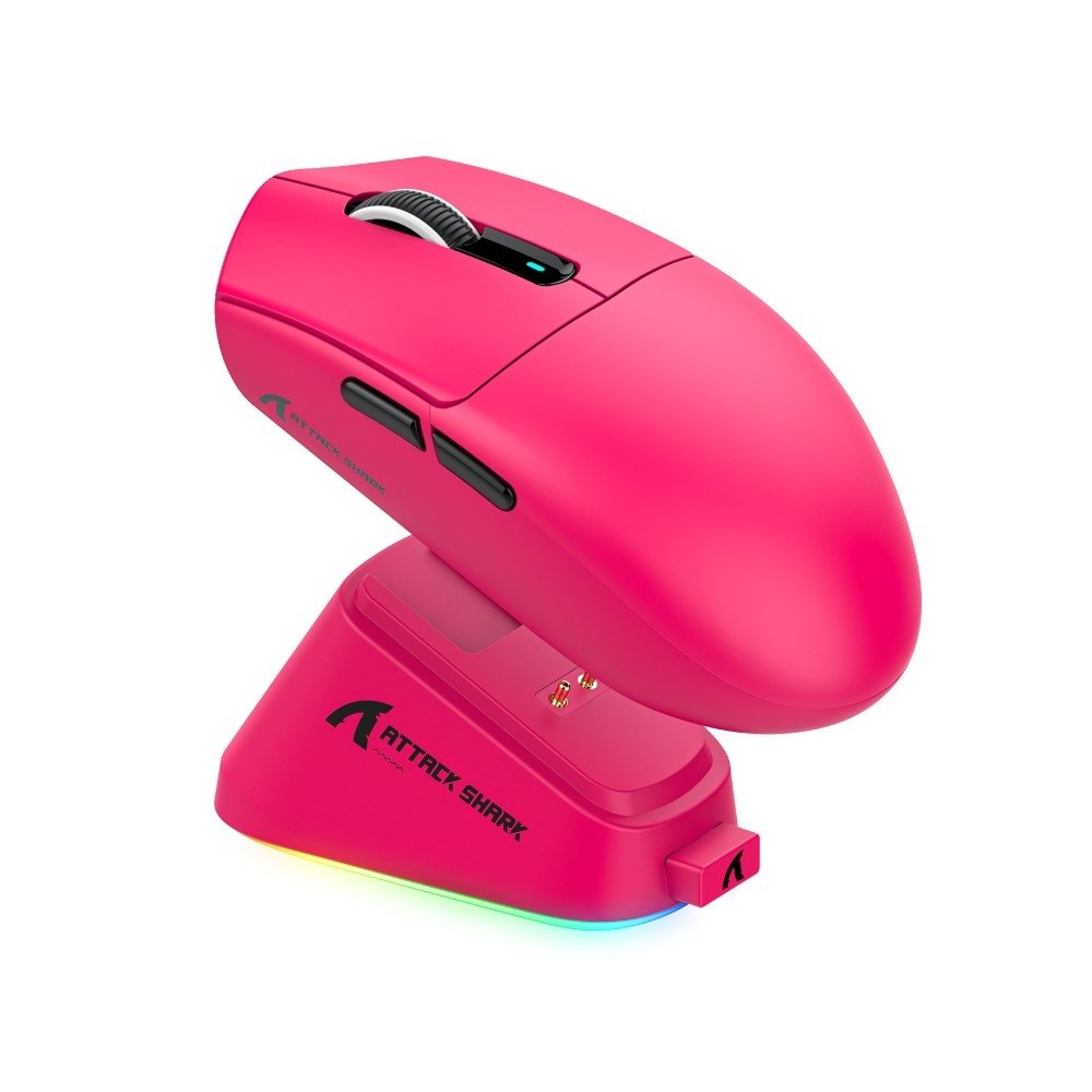 Mouse Gamer Sem Fio Attack Shark G3 Pro, ( Balão.info) DPI, Switch Omron, Com Base de Carregamento, Tri-Mode Wireless Bluetooth USB-C, Vermelho Berry - G3 PRO BERRY RED - view 2